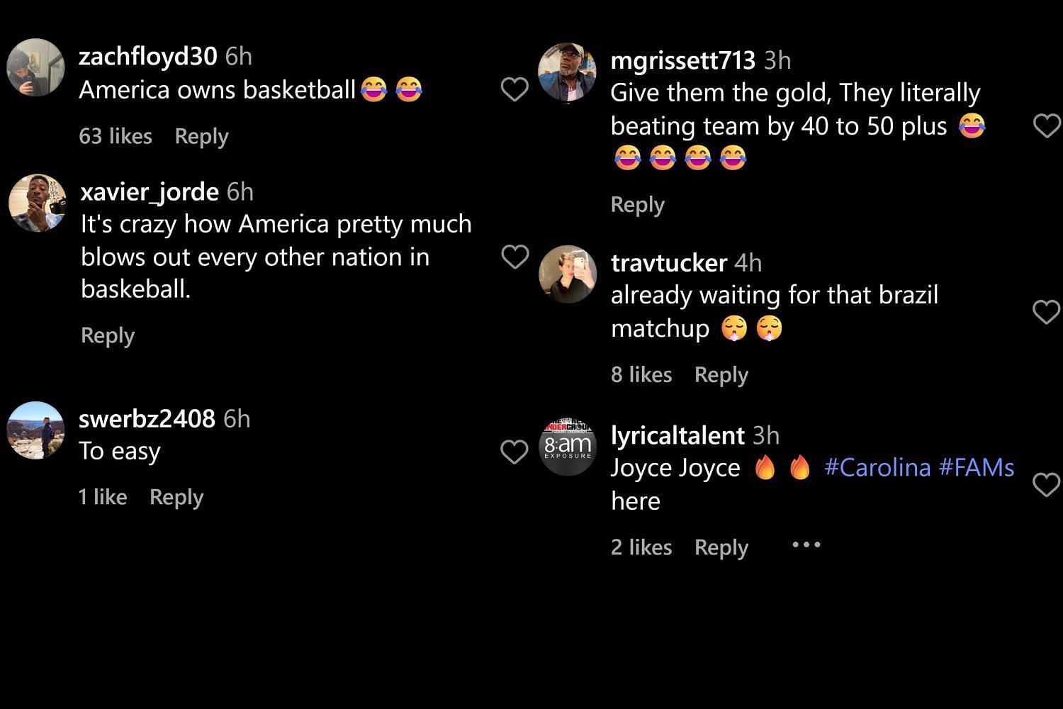 Fans commented on Instagram (@usabasketball/IG)